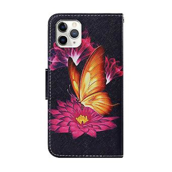 Värillinen Piirustusnahkakotelo iPhone 12 Pro Maxille (Suuri Kultainen Perhonen)