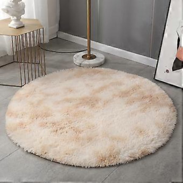 Solmuvärjätty pitkänukkainen pyöreä matto, pehmeä matto huoneeseen (40CM beige)