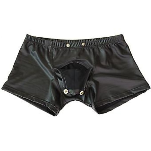 Fianao Sexy Open Bulge Pouch Mænds Boxers Underbukser Kunstlæder Shorts Underbukser (XL)