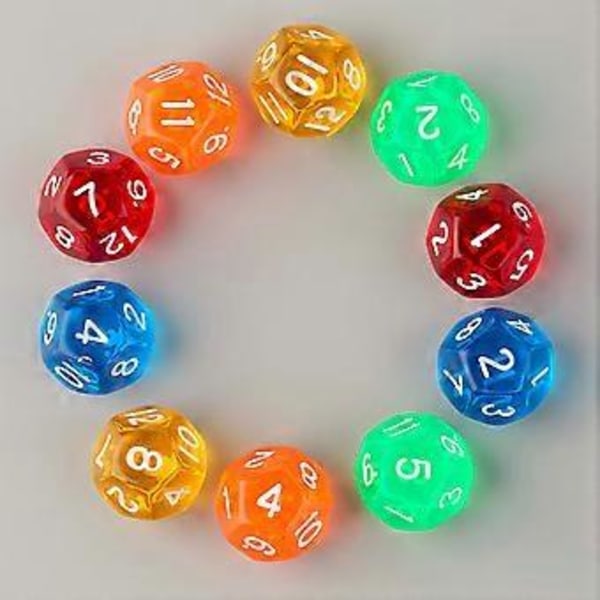 10x Akryl Krystal Transparent D12 12 Sidet Farverige Terninger Poker Spil Terningesæt