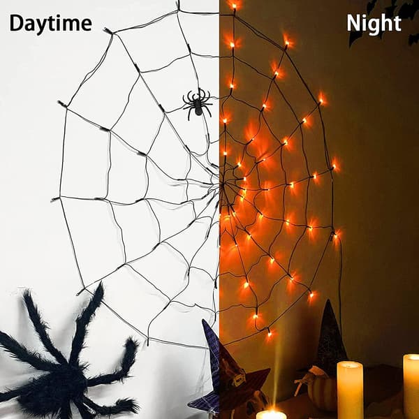 Halloween edderkoppespind dekoration med plys lys - Cobweb Decora