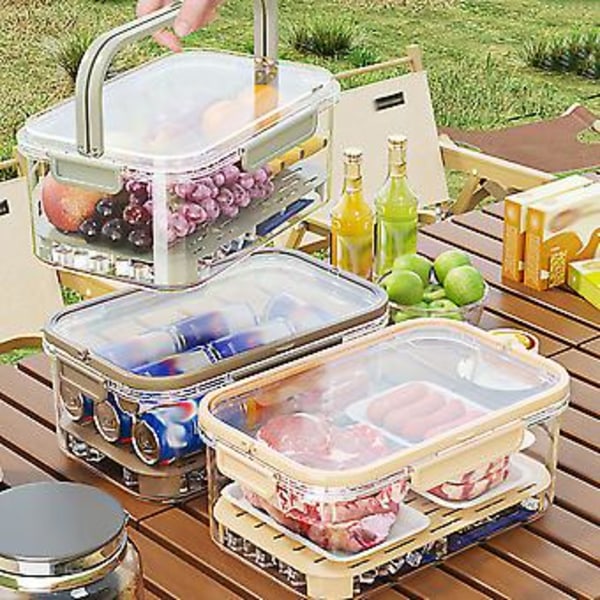 Transparent Crisper Box med Dräneringsplatta Multifunktionell Förvaringslåda för Kylskåp för Skollunch (Kaffe)