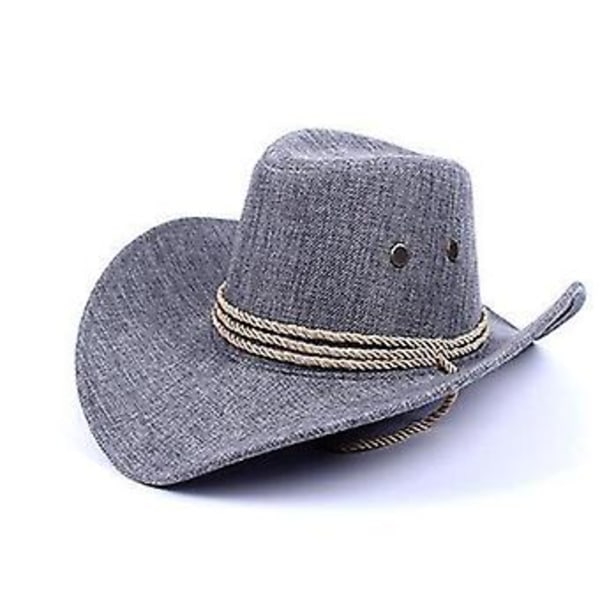 Herr Sommar Bucket Hatt Cowboy Fedora Hatt Bred Brim Linne Halm Mesh Utomhushattar (Grå)