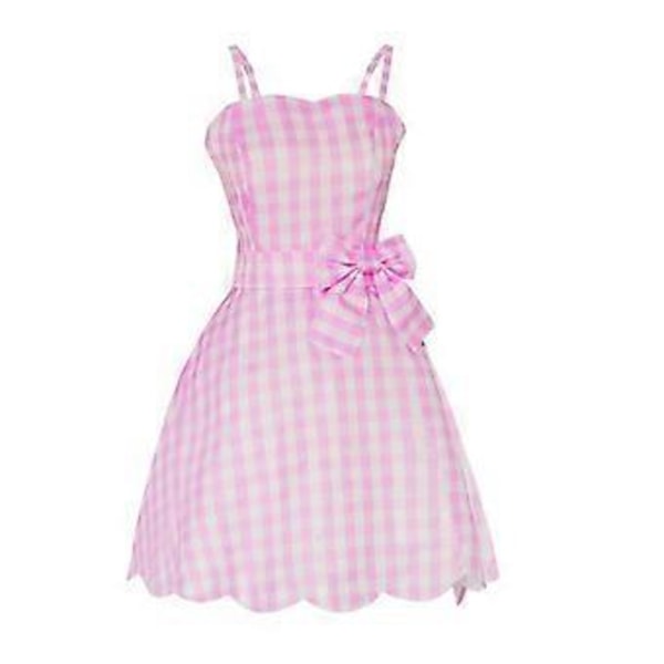 Barbie Film Cosplay Kostyme Dame Rosa Gingham Kjole Halloween Party Midi Kjoler Kostyme -NMAOV(S B)