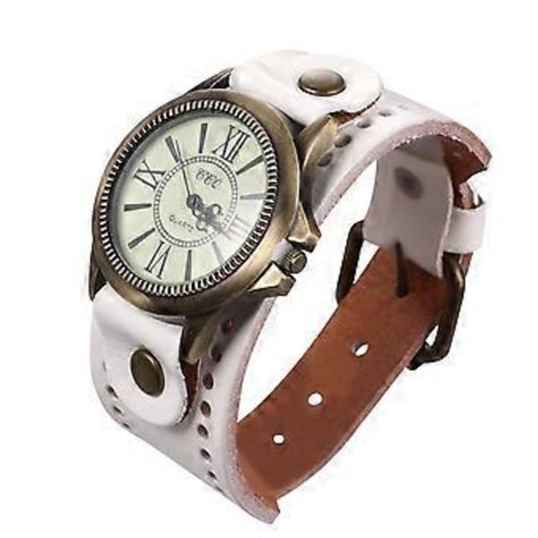 1 stk. Ægte Koskindsur Vintage Romersk Literal Armbåndsur Stilfuldt Casual Ur Dekor Kreativt Quartz Armbåndsur til Kvinde Dame Brug (Hvid)