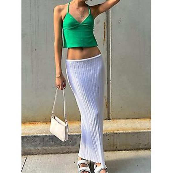 Sommer Strik Lang Nederdel Kvinder Sexet Cover-Up Midi Nederdele Lav Talje Gennemsigtig Ny(L Sort)