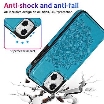 Fodral för iPhone 14 Plus med Kortfack i PU-Läder, Datura Blommönster (Blå)