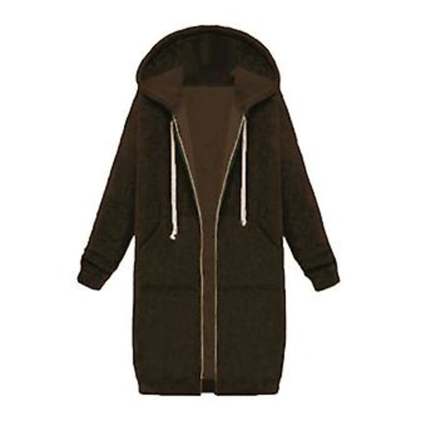 Fianao Plus Size Enfärgad Avslappnad Tjock Huvad Kvinna Zip Up Lång Tröja (XXXL Kaffe)