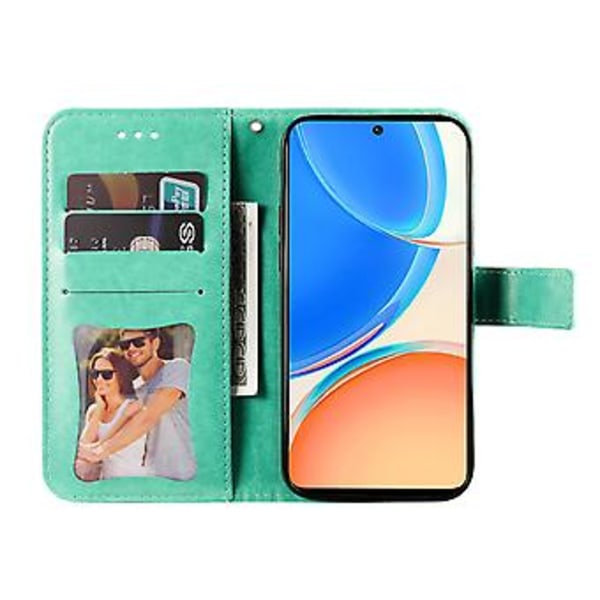 Blomster PU-etui for Honor X8 5G / X6 (Grønn)