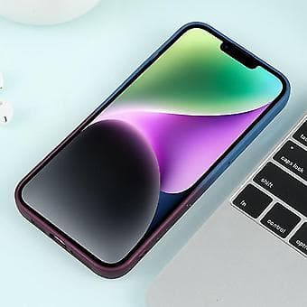 Gradient Stjärnigt Silikon Mobilskal för Iphone 15 med Linsfilm (Blå Röd)