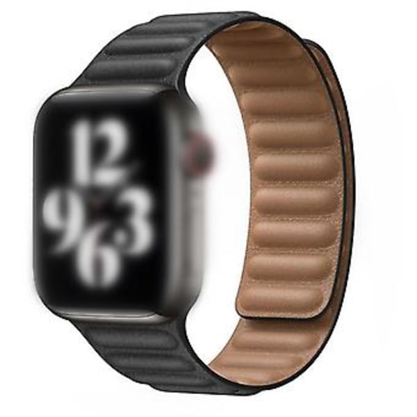 38/40/42/44mm Læder Link Urrem til iWatch Series 7 6 5 4 SE (Sort)