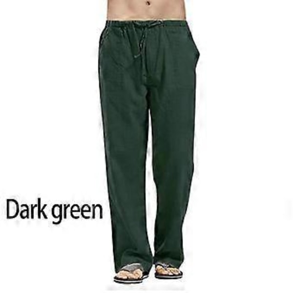 Herr Plus Size Raka Partybyxor Lösa Byxor Linnebyxor Elastisk Midja Mode Casual (L mörkgrön)