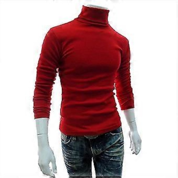 Herre Strikk Roll Turtle Neck Pullover Genser Topper Bluse (L Rød)