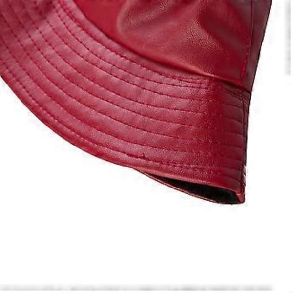 Unisex Mode Bucket Hat PU Læder Regnhat Vandtæt (sort) (rød)