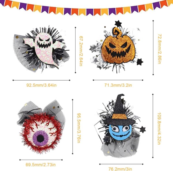 Halloween Mesh Barrettes, JANDH 4 stk. Spooky Dekorative Hår C