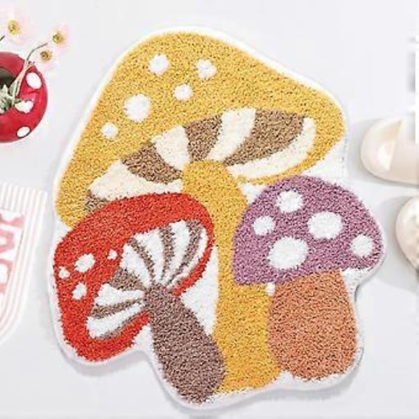 Baderomsmatter Cute Anti-Skli Barn Badematte Boho Sterk Absorberende Myk Vaskbar Baderomsmatte Gul Sopp Badematte for Badekar, Dusjrom og Bad