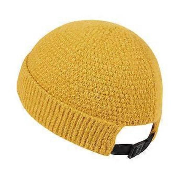 Vintervarme strikkede luer uten skygge for kvinner og menn, justerbar spenne, gate-hiphop beanie-skallehette (gul)