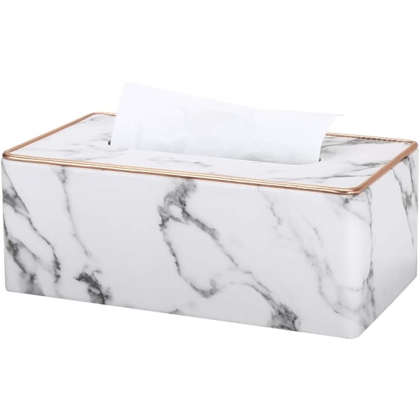 Rektangulär läder servettbox (grå marmor)