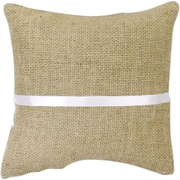 Vintage Jute Bryllupsringbærer Pude Pyntet med Blonder
