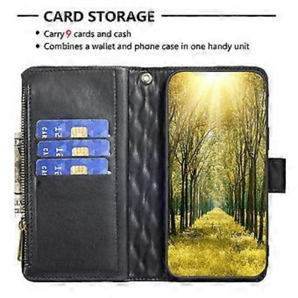 Til iPhone 15 Pro Max Wallet Telefon Stativ Skal Flip Case Lynlås Lomme Læder Cover (Style A)