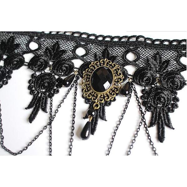 Musta Choker Pitsi Kaulakoru Rannekoru Sarja Punk Juhla Gootti Vi