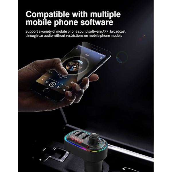 Auton FM-lähetinsovitin, RGB-tunnelmavalo Bluetooth 5.0 Wirel