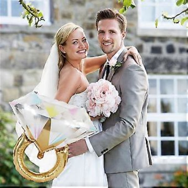 Stor Skinnende Diamantring Formet Folie Valentinsballong for Forlovelse Bryllupsfest Dekor Gull