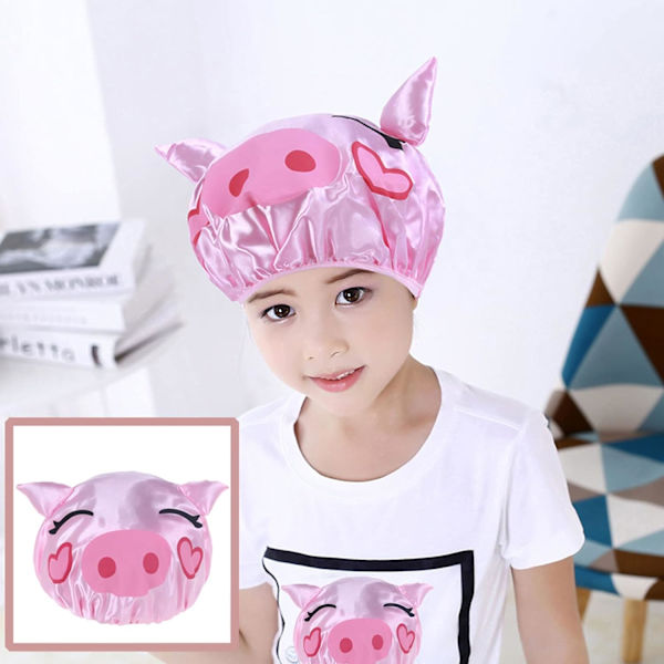 （Pig Pink）Barne Dusjhette Dobbelt Lag Vanntett Dyr Badehetter for Gutt Jente