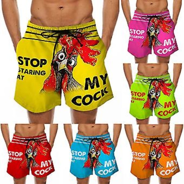 Roliga Cock Banana Print Baddräkter Badbyxor Trunkar Strand Simning Board Shorts Snabbtorkande Byxor Herrar Surfing Shorts Homme 5xl(5XL Röd)