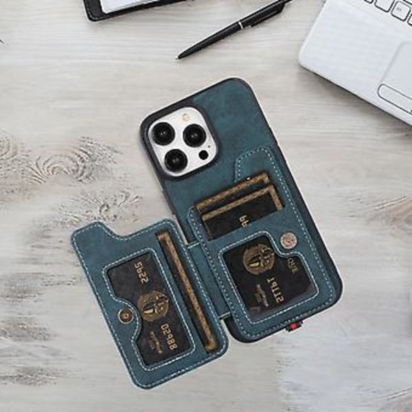 ABE Litchi Texture Kortpung PU-etui til iPhone 15 Plus (Blå)
