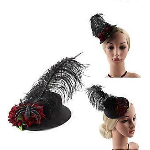 Fjäderprydd Hårklämma Hatt för Halloween Ros Blomma Hatt Cool Hårklämma Cosplay Party Hatt Maskerad Huvudbonad( )