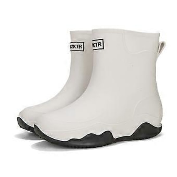 Vedenpitävät saappaat miehille ja naisille, muodikkaat, kevyet PVC-saappaat ulkoiluun (39 Rice White)