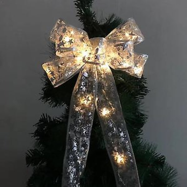 2 stycken upplysta bandrosetter för julgransdekoration, fest, semesterarrangemang, LED-belysning