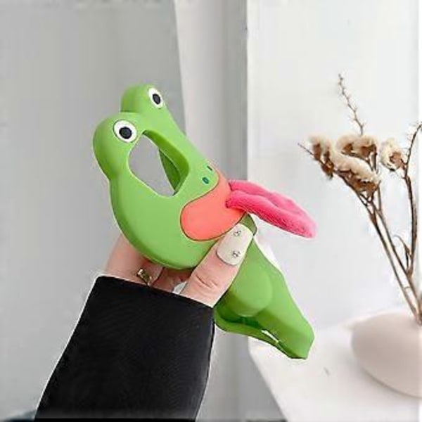 Kawaii Frø Telefon Cover til iPhone 14 Pro Max, Sød Tegneserie Grøn Frø Telefon Cover med Plyssetunge Unik Sjov 3D Blød Silikon Stødsikker Cover