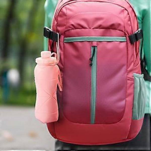 Nya Hopfällbara Vattenflaskor Muggar Läcksäker Ventil Återanvändbar BPA-fri Silikon Vikbar Resevattenflaska Mugg för Gym Camping Vandring Resor (Rosa)