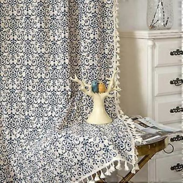 Bohemiska Damask Marockanska Blommönster Mörkläggningsgardiner med fransar, stångficka, fönsterbehandling, draperier, 1 panel, 59 tum B x 84 tum L