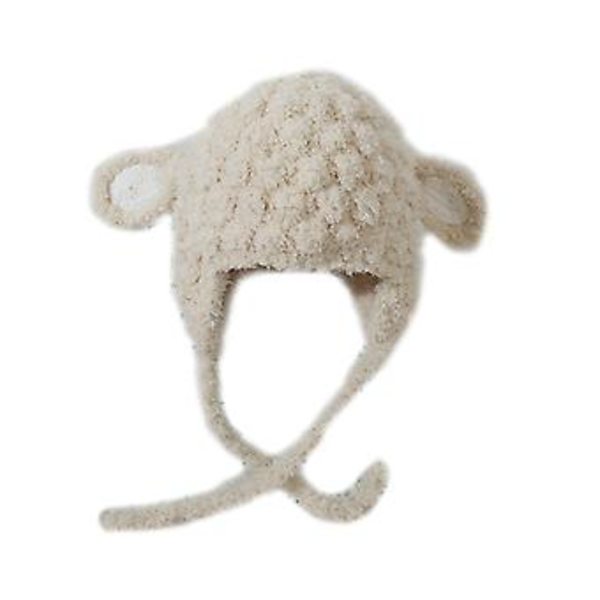 Mjuk Stickad Ullhatt för Bebis & Barn - Söta Öron för Skydd - Vintervarm Tjock Mössa för Nyfödda Spädbarn - Present (Beige)