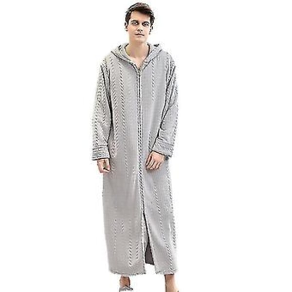 Miesten ja naisten pitkä huppuinen kylpytakki flanelli yöasu yömekko takit (XL vaaleanharmaa miehille)