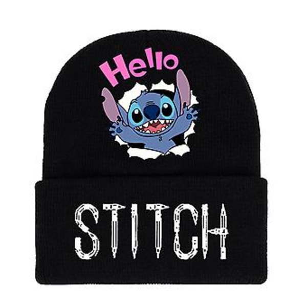 Unisex Lilo & Stitch -kuviollinen neulottu pipo, jossa on käännettävä reunus, talvi, lämmin, hiihtolippis (A)