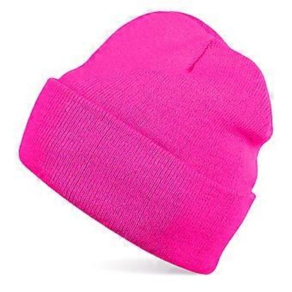 Unisex Stickad Beaniehatt Enfärgad Varm Muddad Vintermössa Vindtät Öronvärmare Hatt för Utomhussporter (Roseröd)