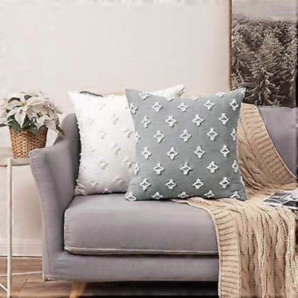 Sett med 2 dekorative putetrekk Rhombic Jacquard Putetrekk Myk Rektangulær Putetrekk, 12x20 tommer, Lysegrå