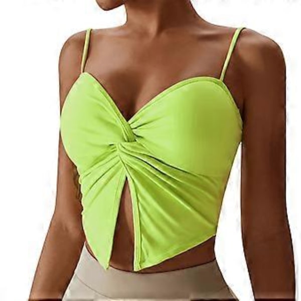 Sport-BH för Kvinnor Vadderad Trådlös Twist Front Träning Crop Söt Linne Toppar Camisole Yoga Fitness Löpning Gym Toppar Grön L(L Grön)