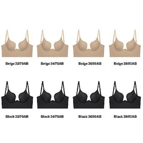 100% Ny, Dame U-formet Ryg Komfort Løfte BH Lav Ryg BH Rygløs BH (38-85AB Beige)
