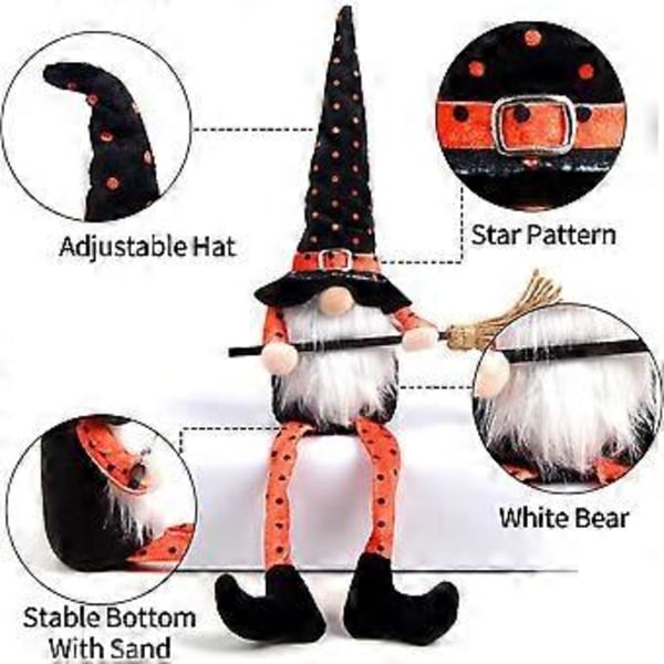 Halloween Nisser Plys Dekoration, 2 Pak Håndlavet Halloween Nisse Plys Ansigtsløs Dukke med Kost