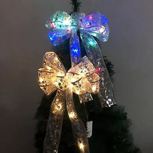 2 stycken upplysta bandrosetter för julgransdekoration, fest, semesterarrangemang, LED-belysning