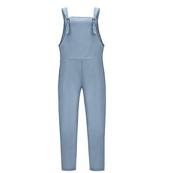 Dame vår sommer casual løse lange bib bukser jumpsuits baggy bomullslin look romper overalls bukser pluss størrelse (L himmelblå)