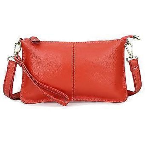 Äkta Läder Dam Crossbody Väska, Trendig och Mångsidig Enkel Axelväska (Vattenmelonröd)