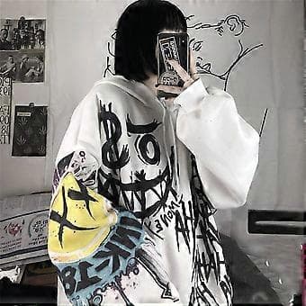 Gothic Cartoon Hip Hettegenser Oversized Dame Fun Punk Hettegenser Topper black XL
