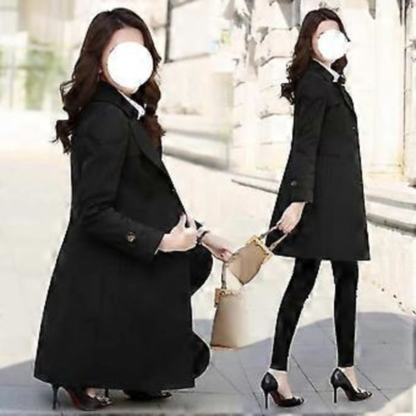 Kvinners Enkeltbryst Trenchcoat Oversized Langærmet Frakk Med Lomme Gave Til Jul Bursdag Nyttår (Svart 2XL)