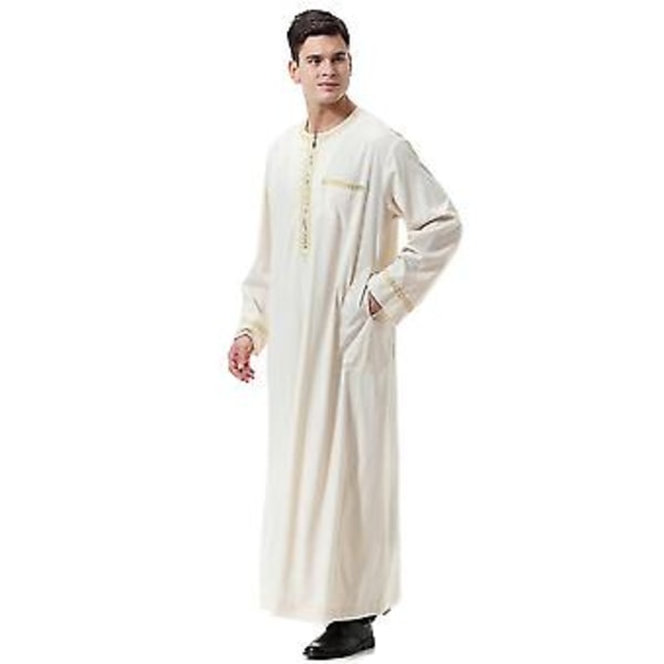 Mäns Muslimsk Saudi-Robe Kaftan Dubai Tunika Lång Topp Blus Thobe Kläder-n(L beige)